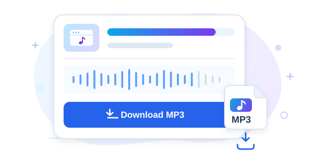 A conversion progress bar, a Download MP3 button and the saved MP3 file